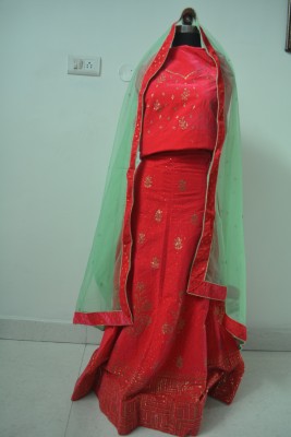 Pro Solid Semi Stitched Lehenga Choli(Red)