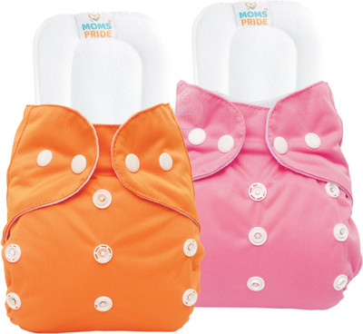 MOM'S PRIDE Reusable Solid Pocket Cloth Diapers With Inserts Pack of 2 (Multicolor)