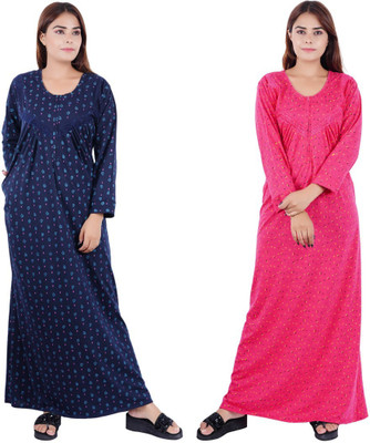 REN STAR Women Nighty Set(Blue, Pink)