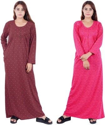 INSTRY Women Nighty Set(Maroon, Pink)