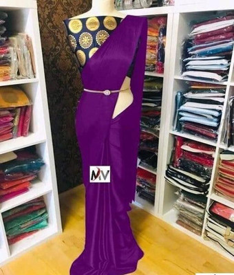 Hari Om Fab Solid/Plain Bollywood Satin Saree(Purple)