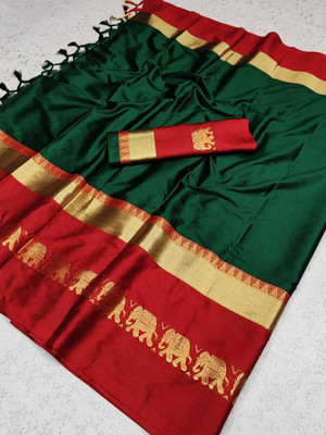 Fab Silk Woven Banarasi Jacquard Saree(Green)