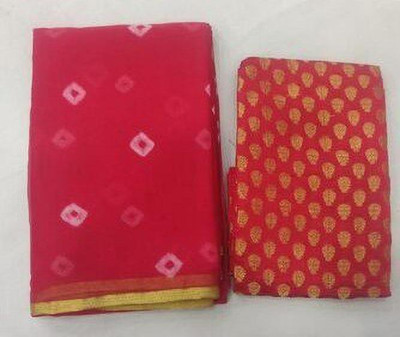 Durga Emporio Solid/Plain Bandhani Chiffon Saree(Red)