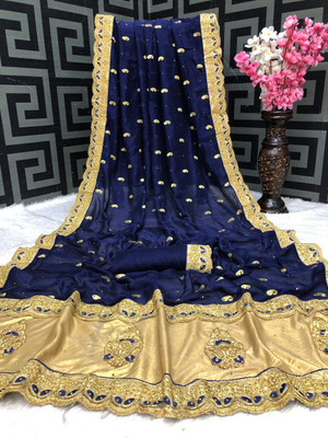 monoria Embroidered Bollywood Art Silk Saree(Dark Blue)