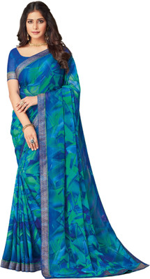 Xclusive Designer Printed Bollywood Chiffon Saree(Light Blue)