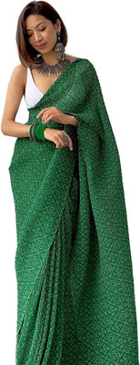 MISILY Printed, Blocked Printed, Digital Print, Self Design Bollywood Georgette Saree(Green)