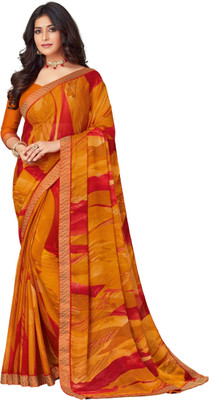 REBOOT FASHIONS Graphic Print Bollywood Chiffon Saree(Yellow)