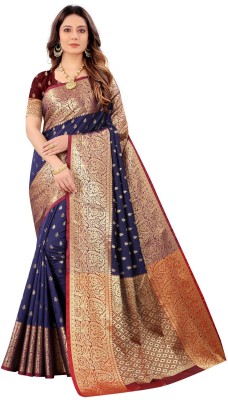 YAGNAM FAB Woven Banarasi Jacquard Saree(Dark Blue)