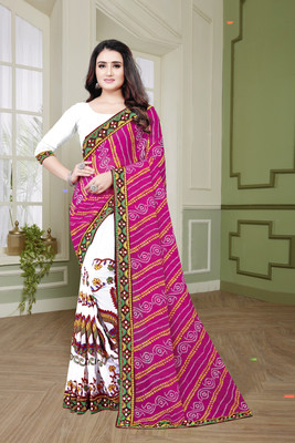 RamKrupa Creation Embellished Bollywood Georgette Saree(White, Pink)
