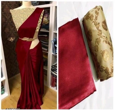 SHREEJI ENTERPRISE Solid/Plain Bollywood Satin Saree(Maroon)