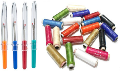 Kunfaya Combo 4 Pcs Plastic Seam Ripper + 10 Pc Multicolor Thread Spools Sewing Kit