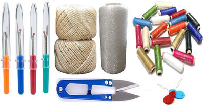 Kunfaya 4Seam Ripper + 2 Off White & Nylon Dori 1 Cutter, 10Multi Spools 2 Thread Pick Sewing Kit