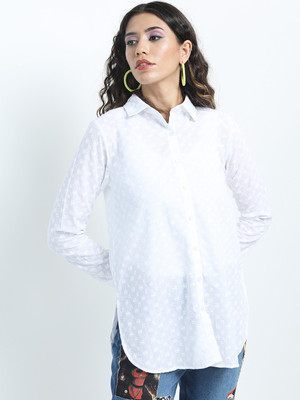 Tokyo Talkies Women Solid Casual White Shirt