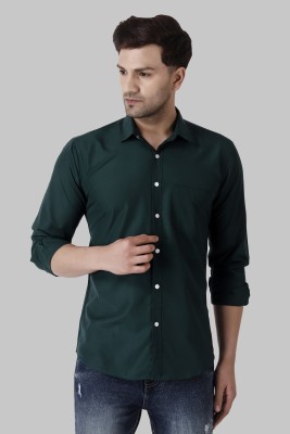 Voroxy Men Solid Casual Dark Green Shirt