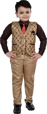 vkreation Boys Wedding Shirt, Waistcoat and Pant Set(Brown Pack of 1)