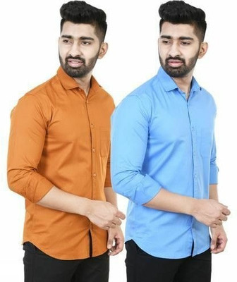 ZURINE Men Solid Casual Light Blue, Orange Shirt(Pack of 2)