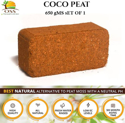 OSS COCO PEAT BLOCK (650 GMS) - Natural Seed Starter with Low EC and pH Balance Manure(650 g, Cake)