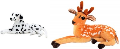 Kraftix Combo Of White Dog (32 cm) & Deer (49 cm) Stuffed Plush Soft Toy KSTDDOG32DEER50  - 32.03 cm(Multicolor)