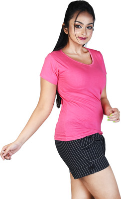 Le-Soft Solid Women Round Neck Pink T-Shirt
