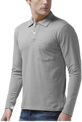 Reoutlook Solid Men Polo Neck Grey T-Shirt