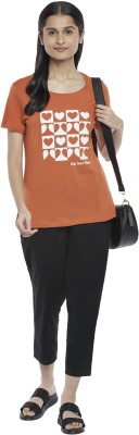 Honey By Pantaloons Graphic Print Women Round Neck Orange T-Shirt