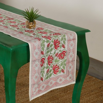 Ravaiyaa - Attitude Is Everything White, Pink, Green, Red 153 cm Table Runner(Cotton)