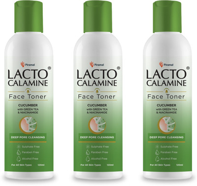 Lacto Calamine Cucumber Face Toner With Green Tea & Niacinamide Cool & Hydrated Skin Pack Of 3 Men & Women  (360 Ml) For Rs. 223 @ 50 %