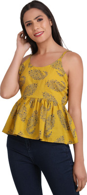 UNFAKENOW Casual Floral Print Women Yellow Top
