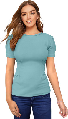 Dhruvil Impex Casual Solid Women Light Blue Top