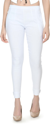 White Cotton Lycra Blend Trousers 