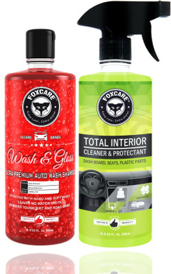 FOXCARE WASH & GLOSS CAR SHAMPOO + TOATL INTERIOR CLEANER - 1LITER NET Car Washing Liquid(1000 ml)