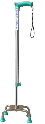RUNMEX 4 Leg CGreen Quadripod Chroome Height Adjustable Old People Walking Stick