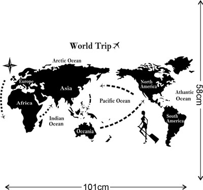 Tuffuk 101 cm World Map |Self Adhesive | Wall Stickers | PVC Vinyl | Non-Reusable | Self Adhesive Sticker(Pack of 1)