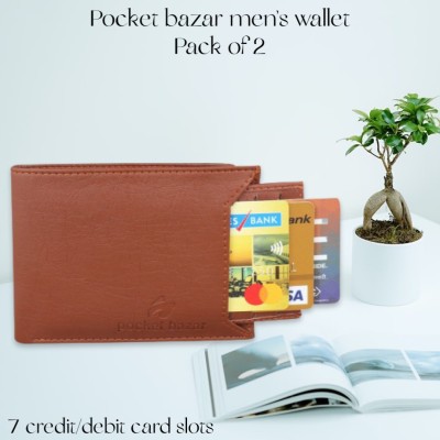 pocket bazar Men Trendy Tan Artificial Leather Wallet(7 Card Slots, Pack of 2)