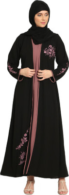MRC Nida Matte Self Design Burqa With Hijab(Black, Pink)