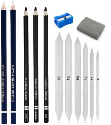 Definite 2Pc Eraser Pencils, 3Pc Black Charcoal Pencils, Blend Stumps & Kneadable Eraser.