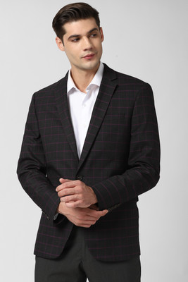 PETER ENGLAND Checkered Single Breasted Formal Men Blazer(Grey)
