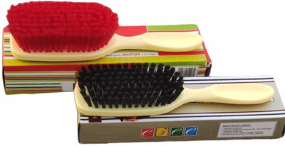 Antiter Multipurpose Cleaning Brush Combo Pack of Soft and Hard Bristle Brush(Pack of 2) Nylon Wet and Dry Brush(Black, Red, 2 Units)