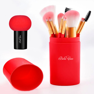 Bella Ciao Professional 12 Pcs Red Makeup Brush Set With Box & Mushroom Sponge(Pack of 13)