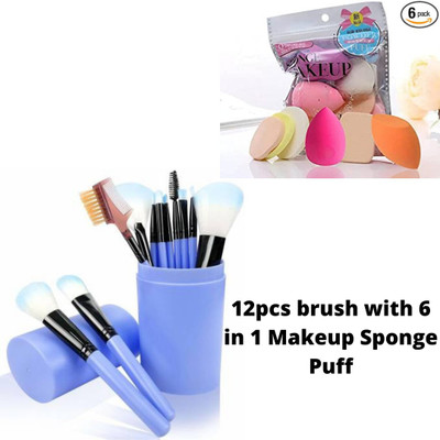 URBEN QUEEN 12 Face and Eye Makeup Brush Set With Storage Box With 6 in 1 Makeup Sponge Puff(Pack of 12)