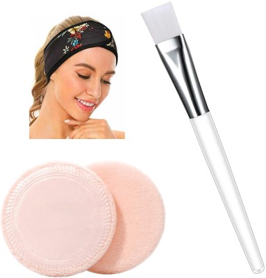 Nyamah sales 4 Pieces Round Makeup Sponges with Face Pack Brush Plastic Handle and Facial Band Combo(4 Items in the set)