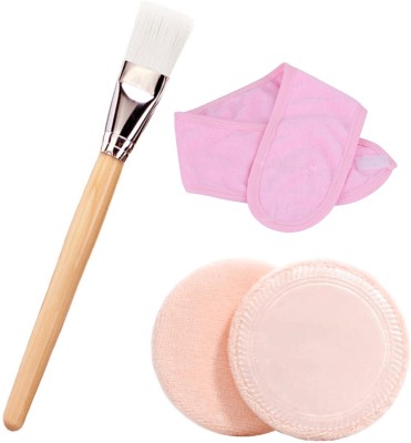 Shihen 4 PCS Face Pack Bleach Apply Brush with Headband and Makeup Sponge Puffs Cosmetic Tools(4 Items in the set)