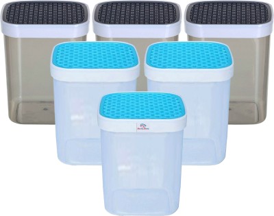 Heart Home Plastic Grocery Container  - 1500 ml(Pack of 6, Grey, Blue)