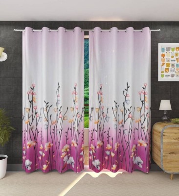 Vmd 214 cm (7 ft) Polyester Room Darkening Door Curtain (Pack Of 2)(Floral, Purple)