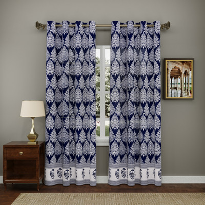 Blocks Of India 275 cm (9 ft) Long Door Cotton Semi Transparent Curtain (Pack Of 2)(Blue, Printed)