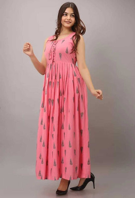 ASHISH PRINT Women A-line Pink Midi/Calf Length Dress