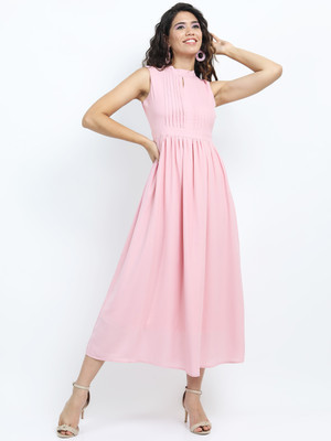 Tokyo Talkies Women Fit and Flare Pink Midi/Calf Length Dress