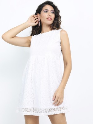 Tokyo Talkies Women Ribbed White Dress