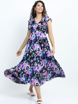 Tokyo Talkies Women A-line Multicolor Midi/Calf Length Dress