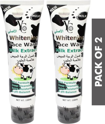 YC Whitening Milk Extract, Mild Formula, Extra Moisturizing ,100ml each, PACK OF 2 Face Wash(200 ml)